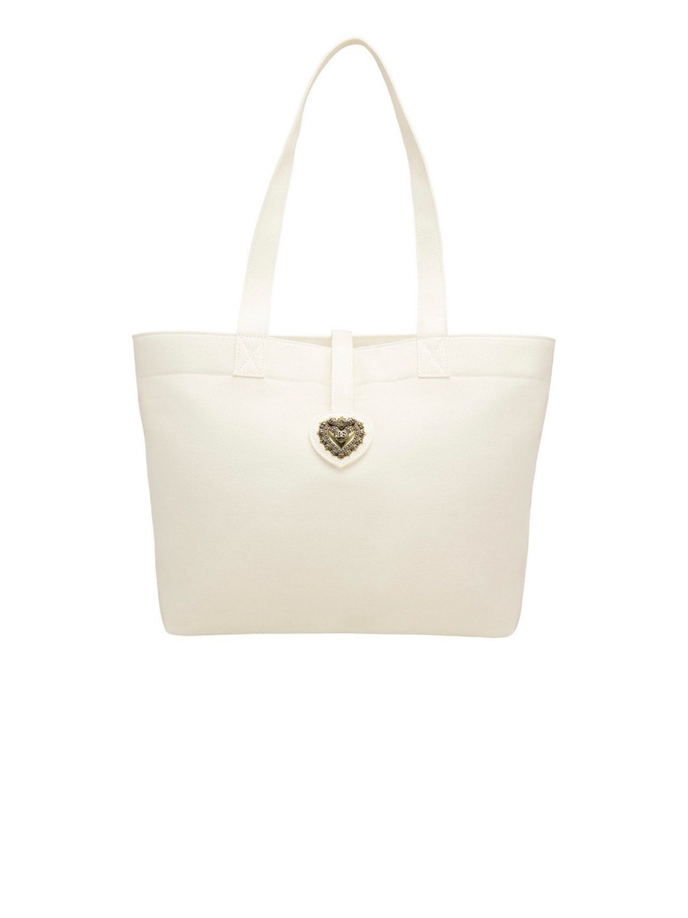 Dolce & Gabbana Cream Leather Tote with Gold Heart Crest